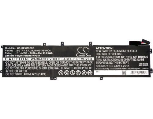 Replacement Battery - Cs-dem552nb - Dell Precision M5520 / 5xj28 - 11.4 Volt 8000mah Li-p