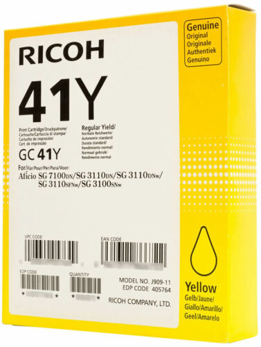 Ricoh 405764/gc-41y Gel Cartridge Yellow, 2.2k Pages Iso/iec 24711 For Ricoh Afi