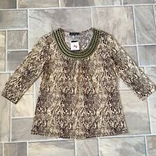Soft Works Made In Canada Beaded Embellished Snakeskin Print Top Nwt Sz Medium M