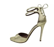 Tabitha Simmons Gold Viva Ankle Strap Heels Size 39.5 Us 9.5- Made In Italy